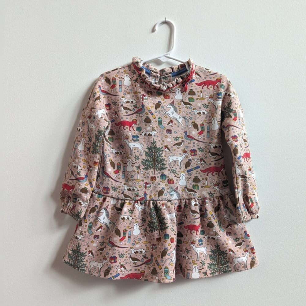 Mini Boden Whimsical Christmas Dress Girls 2-3y Pink